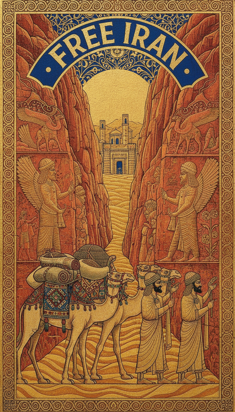 Free Iran AI-generated artwork celebrating ancient Persian cultural symbols